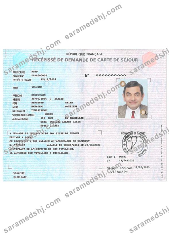 FRANCE residence card application receipt